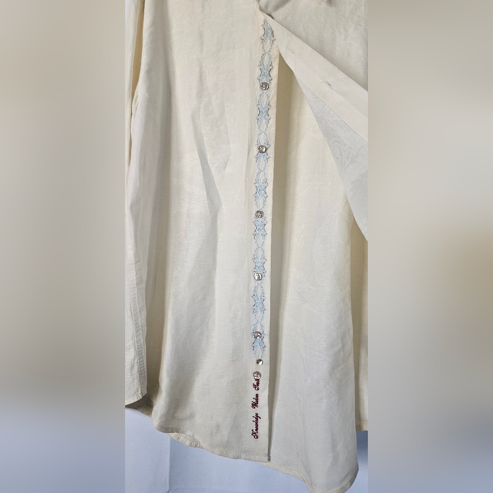 Robert Graham Mens‎ Off White Embroidered Cuff Button Down Shirt Size Large - Picture 6 of 13